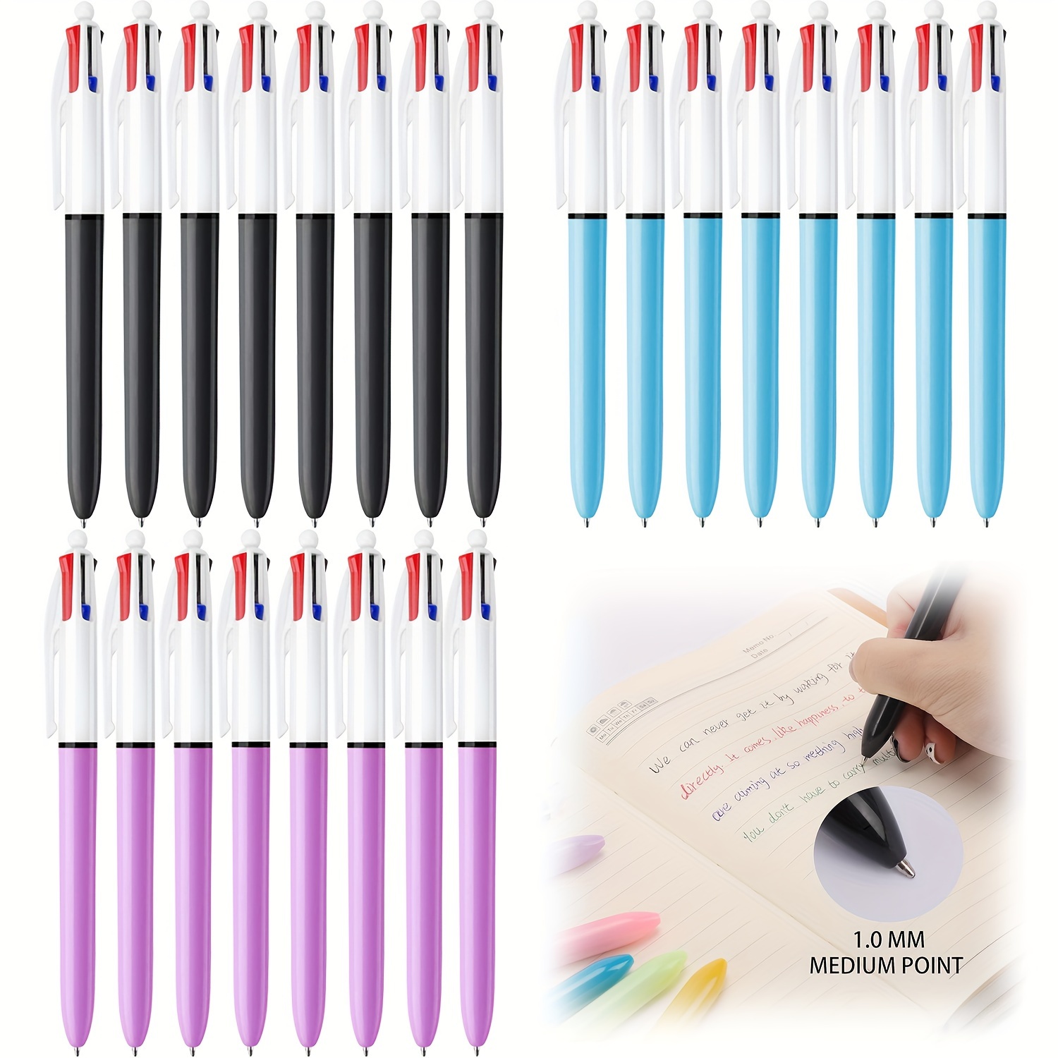 

Doress 8-piece Multicolor Ballpoint Pens, 1.0mm Fine Point, Retractable 4-in-1 Colored Pen Set For School, Nurses & Office - Ergonomic Oval Design