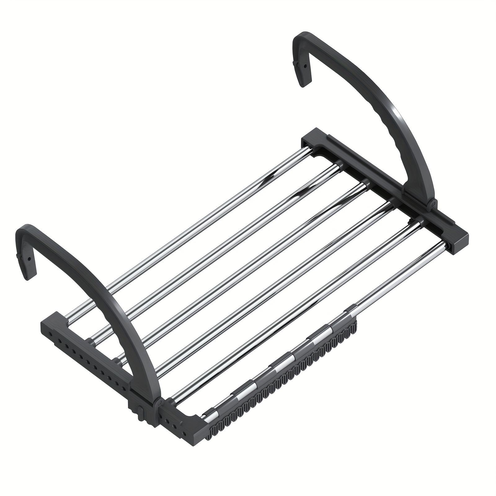 * zusammenklappbarer Balkon-Trockengestell zum Aufhängen von Kleidung, mit einem Stab zum Trocknen im Freien am Fenster und einem Geländer für Schuhe, komplett mit Sockenklammern. Dieser