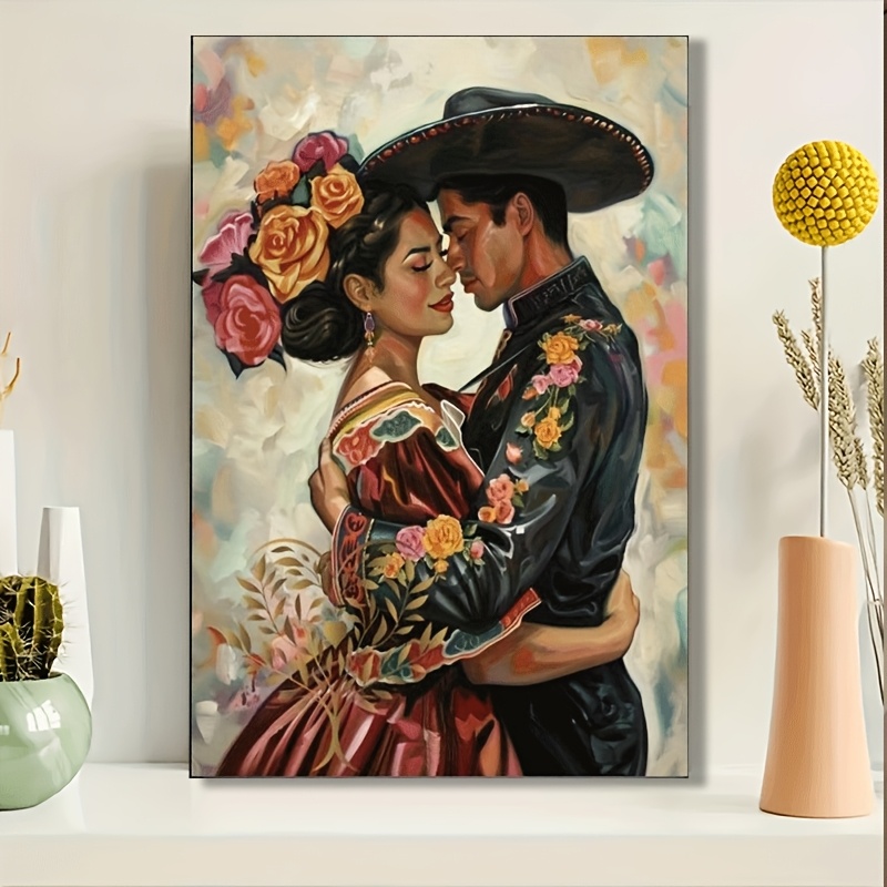 絵画 70s Mexican pair art Vintage Vibrant Framed Scenic Mexican Popotillo Straw Art, A