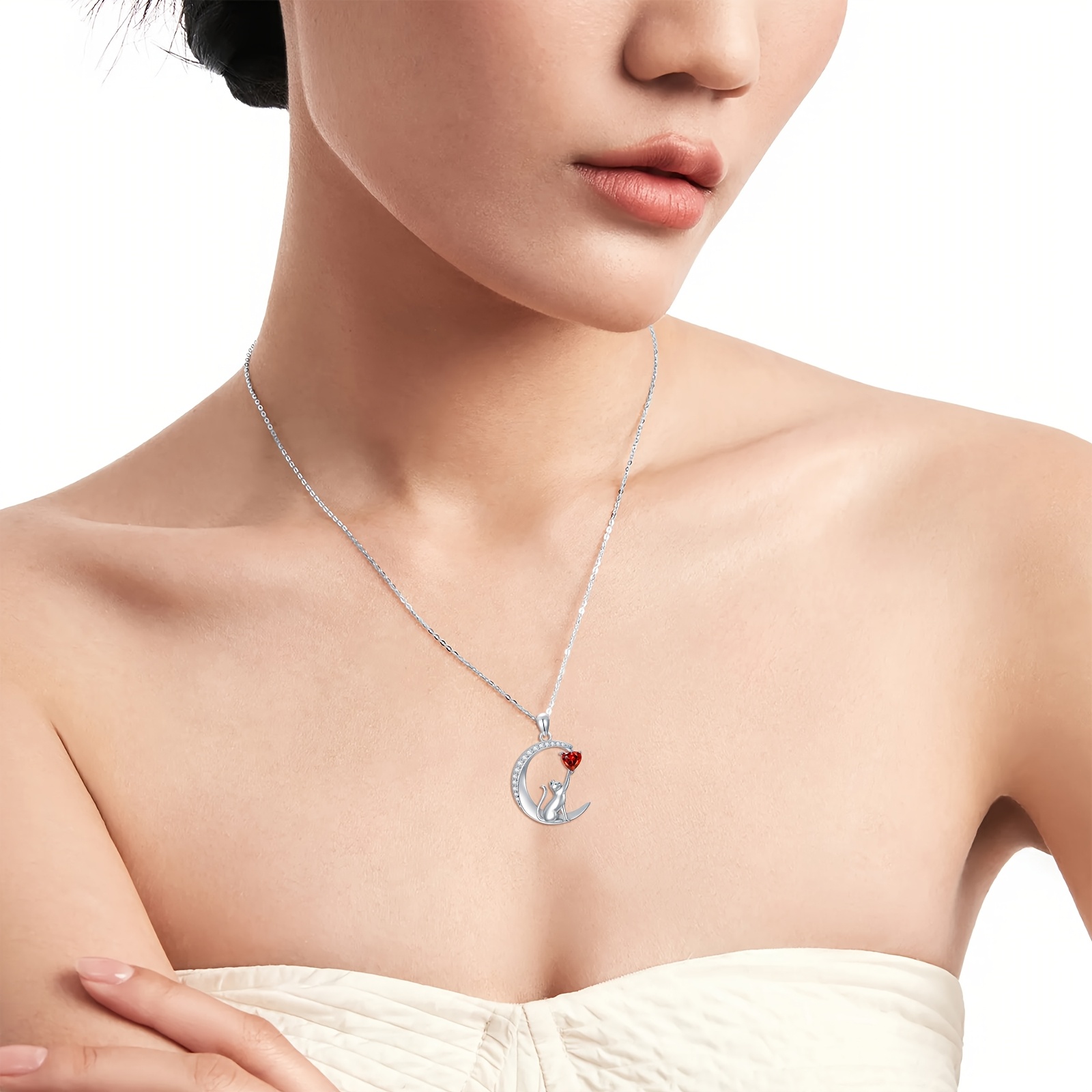 Women's 925 Sterling Silver Cat Pendant Birthstone Necklace, Gift for Her