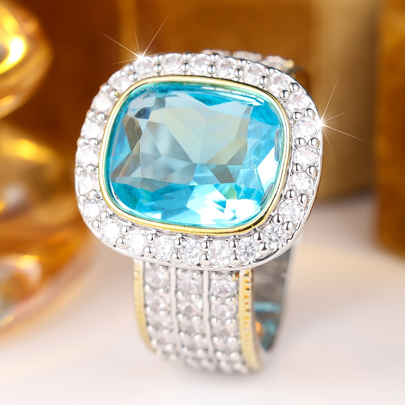 Unisex Oval Blue Synthetic Zirconia Ring, Versatile Style