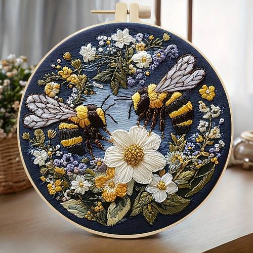 an beginner bee and flower embroidery kit including printed patterns sewing materials embroidery circles and instructions suitable for mothers day easter and other festivals home decoration gift used as holiday birthday gifts your home