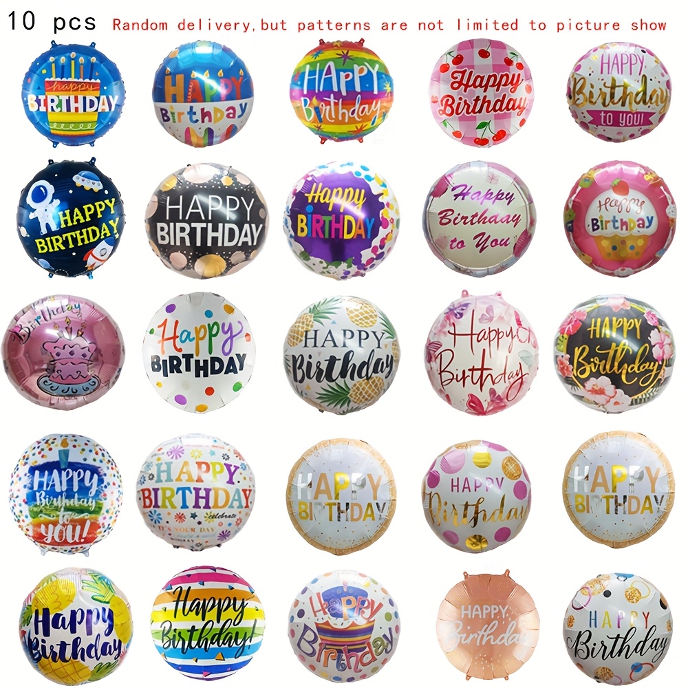 

1 Set Of 10pcs 18-inch Birthday Theme Aluminum Foil Balloons For Birthday Party Decoration Self-sealing Round Balloons