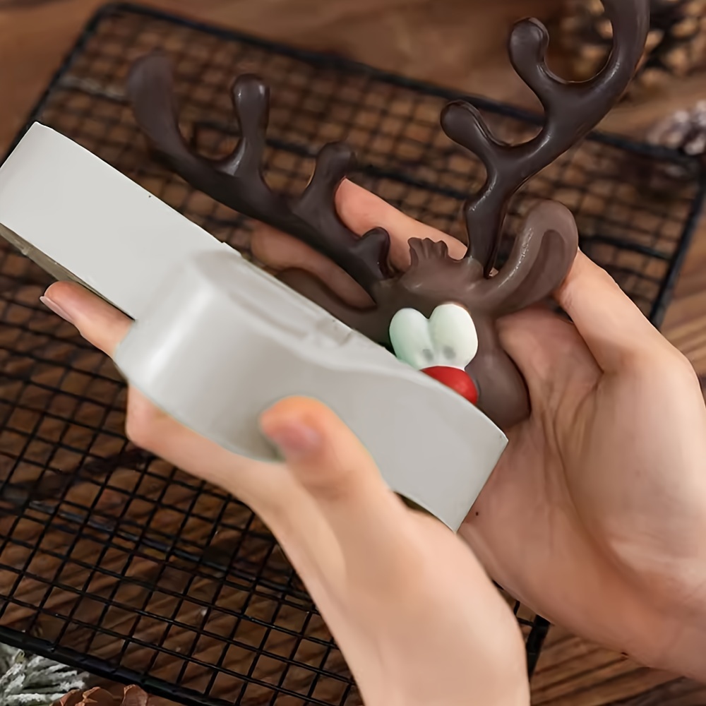Molde De Silicona De Ciervo Navideño - Con Base, Para Chocolate, Jabones, Resina, Decoración Fiestas