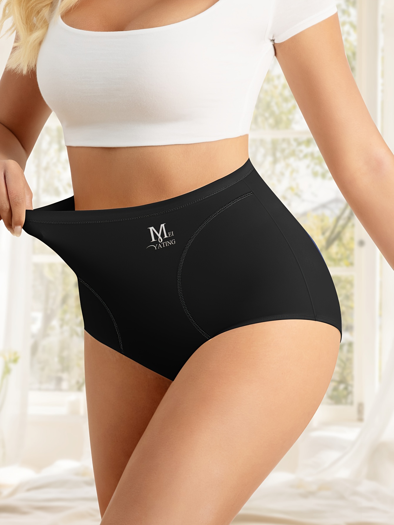 MEIYATING Women's High-Waisted Tummy Control Briefs - Ultra-Soft Seamless Underwear, Breathable No-Liner Design for All-Day Comfort, Elegant Solid Color (Black), Tummy Control Underwear, Comfortable Daily Wear, Sleek Highwaist, Smooth Fabric