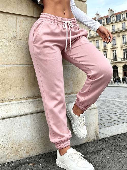 womens casual sport pants with drawstring waist and pockets featuring a simple and stylish design suitable for daily wear outdoor sports and fitness and matching