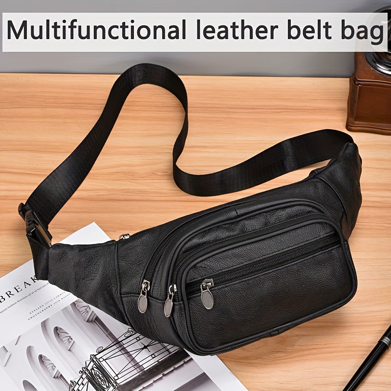 

Multi-functional Top Layer Cowhide Men's Casual Belt Bag, Genuine Leather Multi-layer Portable Waist Bag, Running Chest Bag