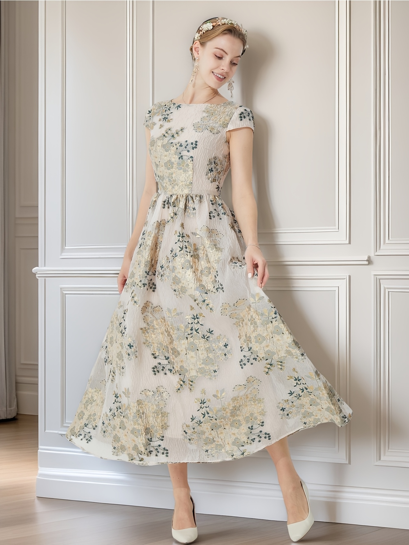 green emerald velvet dress A-Line Sequined V-Neck Midi Wedding Guest Dress with Sleeveless main image 1