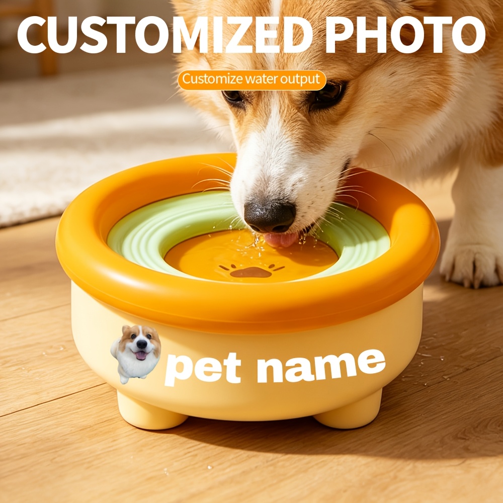 Personalized Custom Pet Water Bowl with Name and Photo, Engraved Design