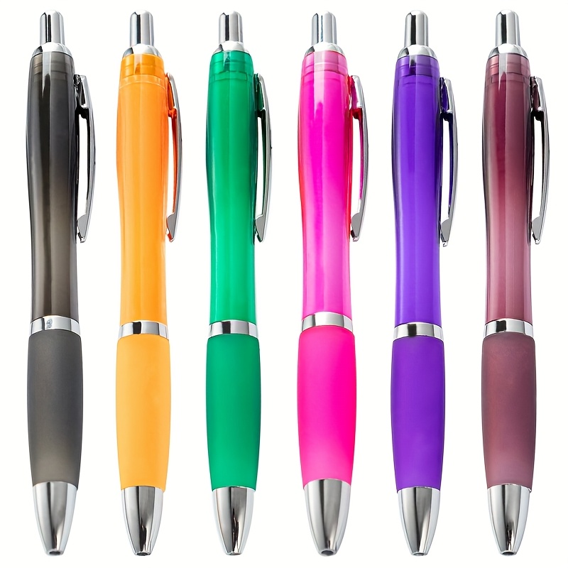 Image of Set Of 6 Retractable Ballpoint Pens With 1.0mm Black Ink, Featuring A Rubber Grip And Made Of Plastic, Suitable For Business, Classroom Activities, And School Note-taking.