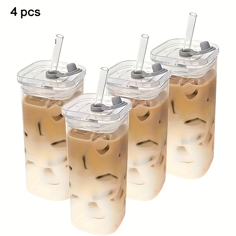 TEMU 4/8pcs High Borosilicate Glass Cup, Easy Square Glass Tumbler, Coffee Cup, Breakfast Cup, Milk Cup, Reusable And Easy To Clean, Suitable For