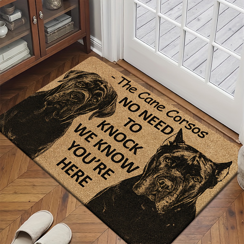 TEMU Product [flannel + 1cm Thick Sponge Material] Funny Doormat | Features 2 Dogs In With A Burlap-textured Background, Vintage Style, And Humorous
