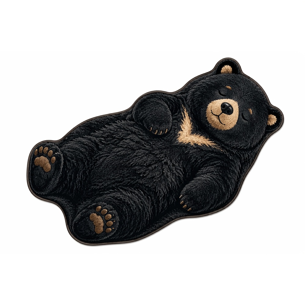 TEMU 1pc Black Bear Shaped Area Rug, Soft Washable 800g/m² Faux Cashmere Floor Mat, 2d Flat Print Black Bear Wildlife Accent Carpet For Bedroom,