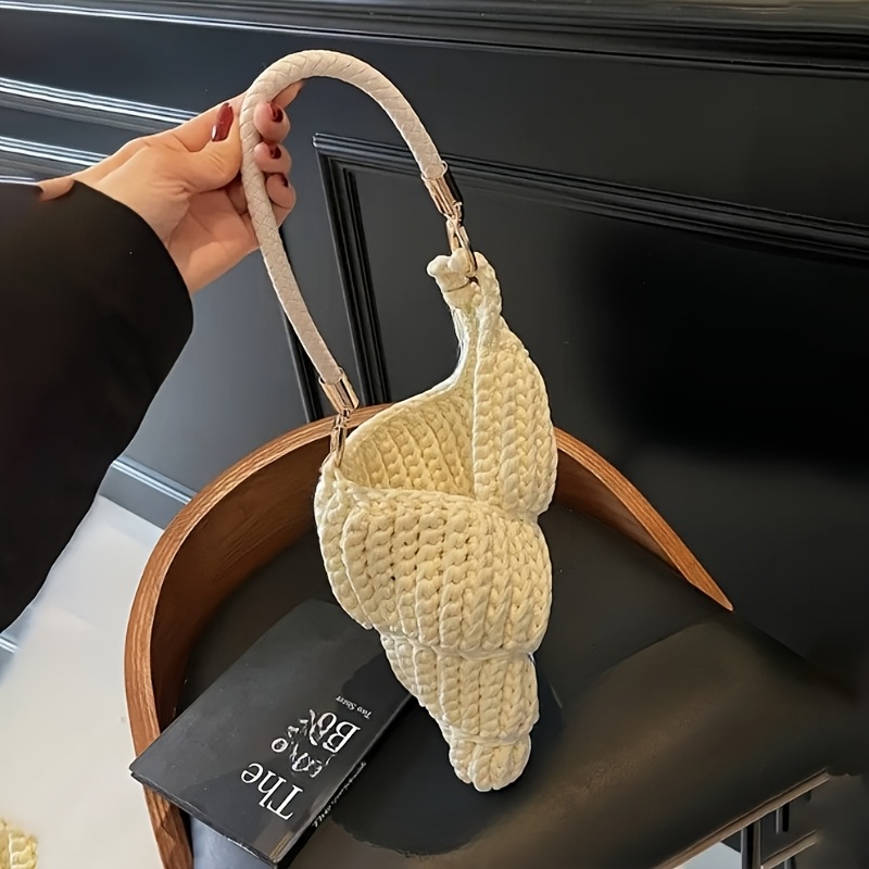 [Handwoven Seashell Crochet] Lightweight Polyester Handwoven Seashell Crochet Handbag | Detachable Adjustable Strap, Summer Vacation Women's, Casual Open Design Beach Bag