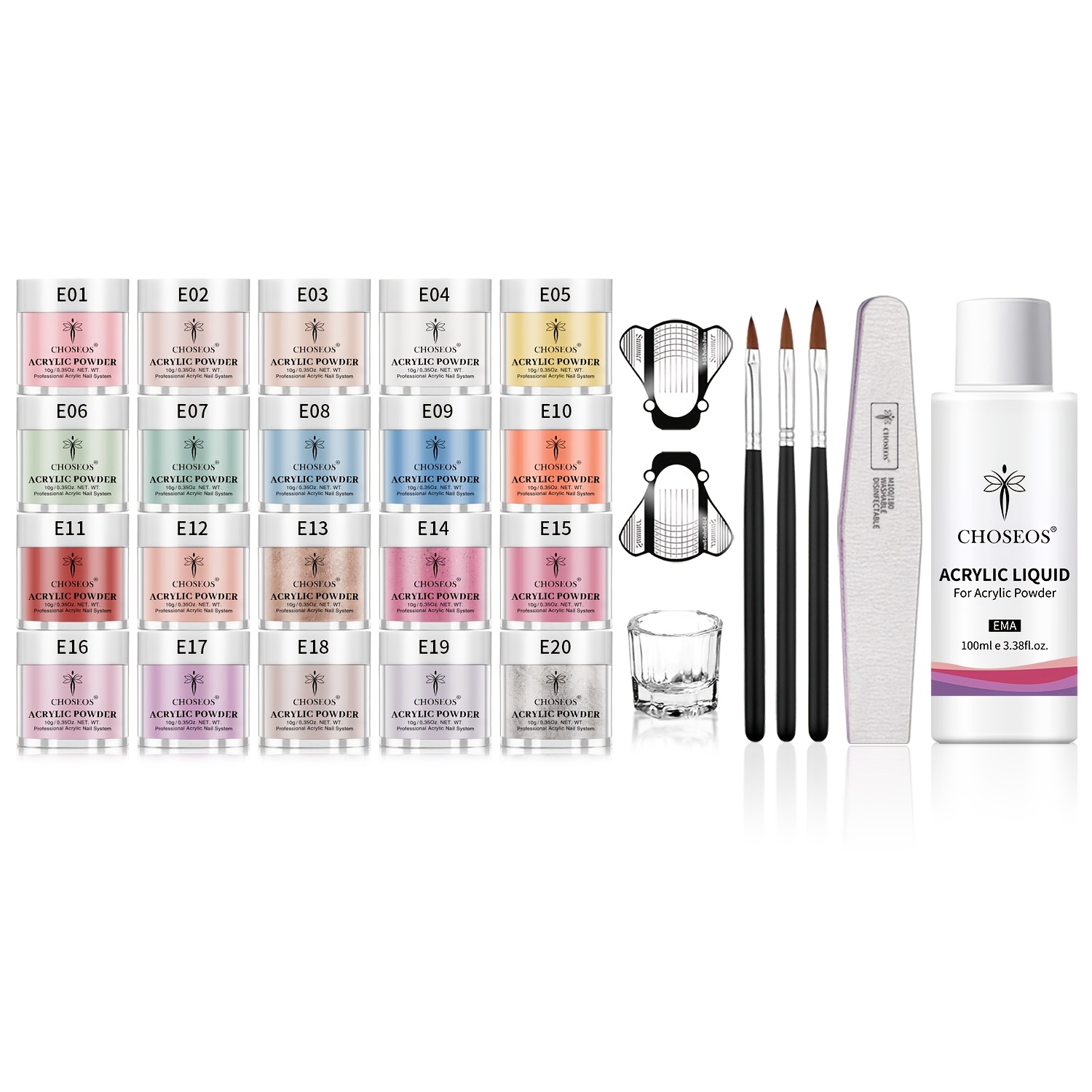 Image of 20 Color Acrylic Nail Powder + 3.38 Fl Oz Crystal Liquid + 25 Manicure Tools, Easy Application, Stunning End, Perfect For Nail Art Lovers