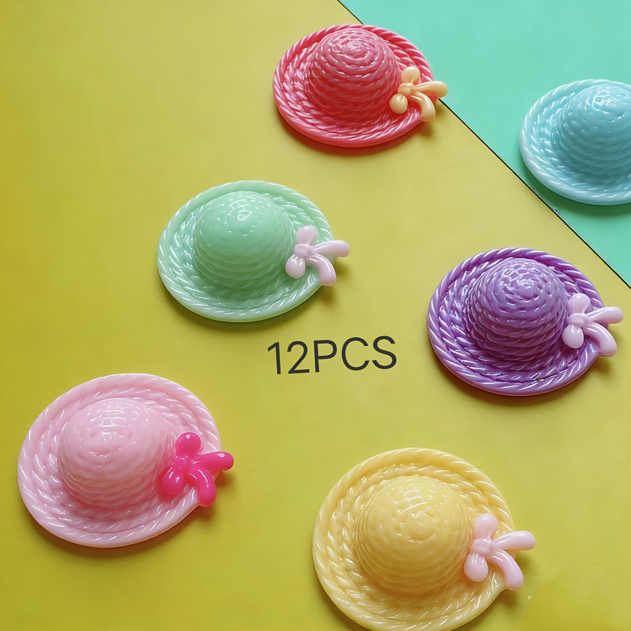 Image of 12pcs-colored Mini Hats Decorations. Resin Material. Suitable For Handmade Crafts