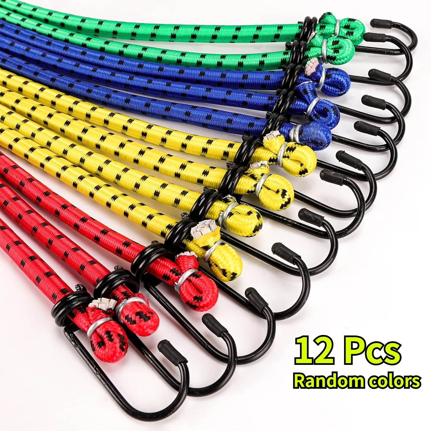 TEMU Paquete de 12 Cuerdas Elásticas Cortas con Ganchos - Cuerdas Elásticas Resistentes con Ganchos (Colores Aleatorios), Cuerdas de 8 mm (0.31
