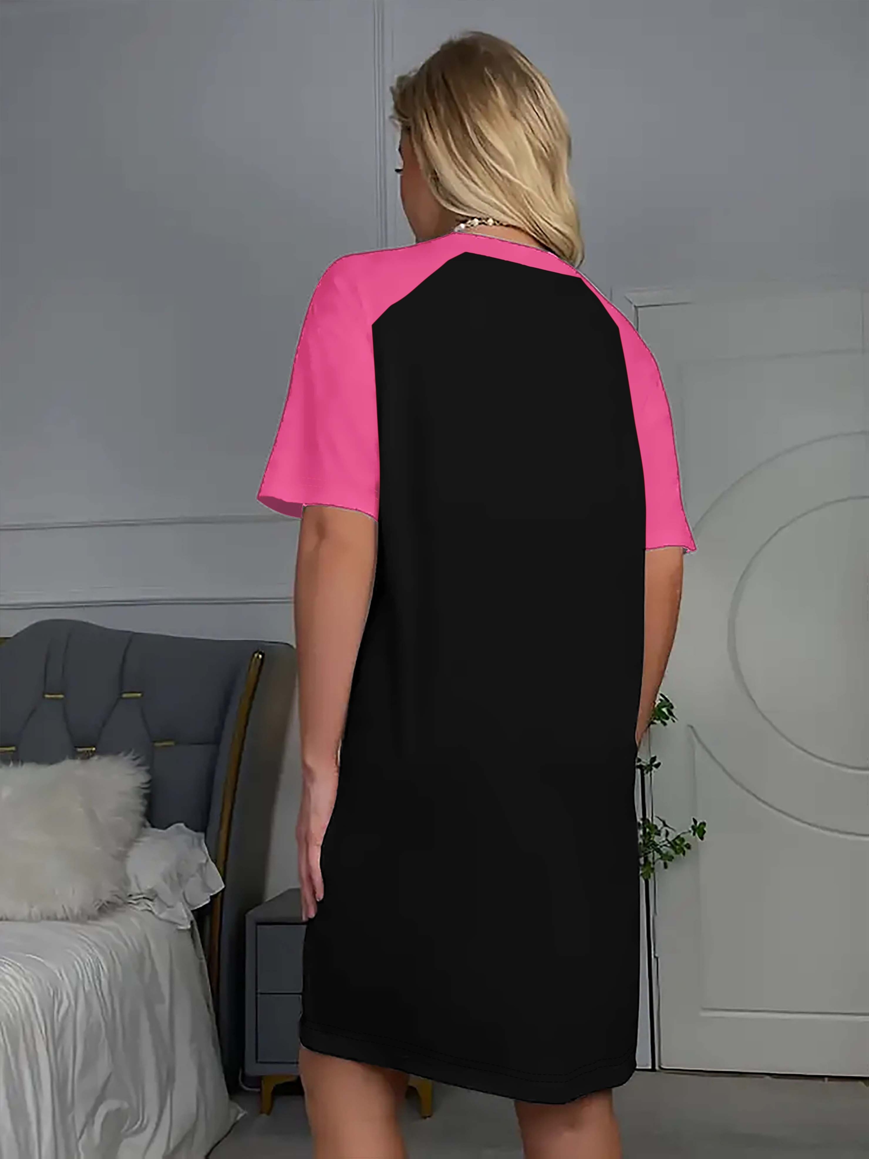 Hot Letter Printing Long Edition T-Shirt Sleeve Color Contrast Design Dress Black And White Color Printing