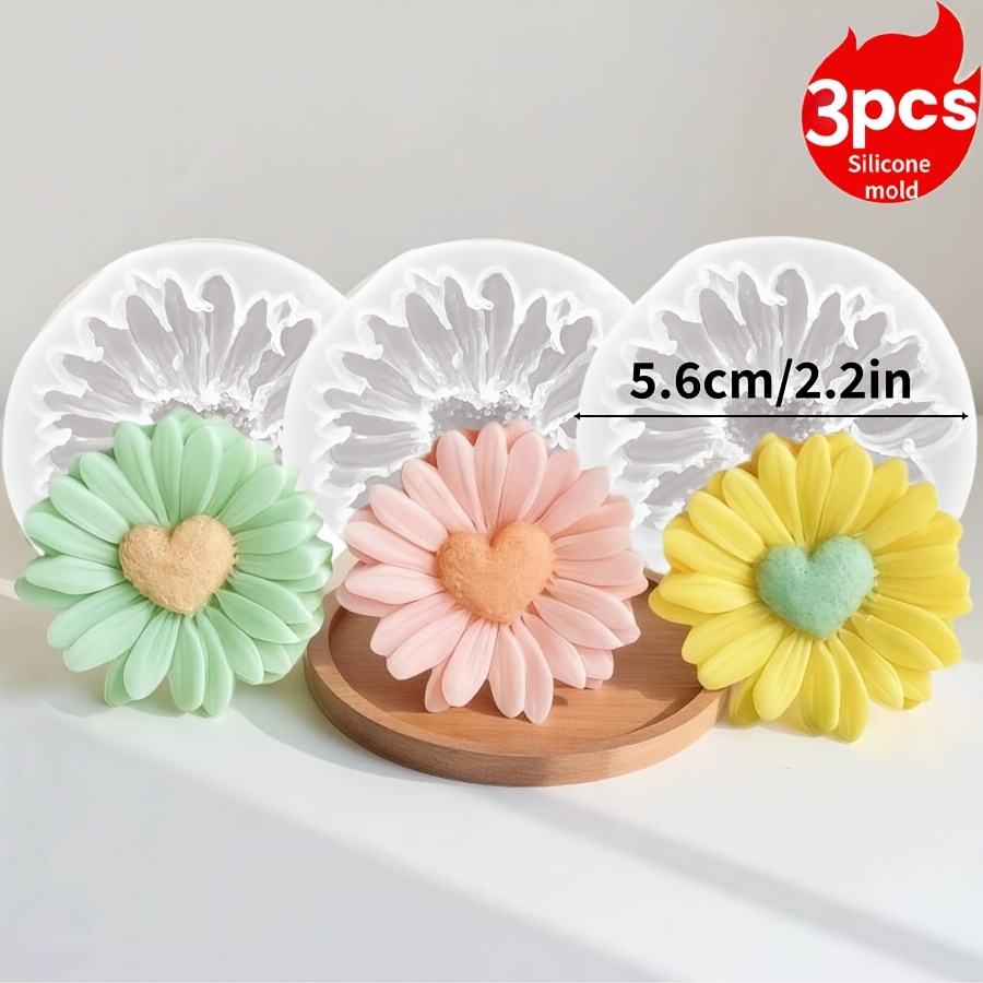 TEMU 3pcs Moules en Résine, Moules en Silicone 3D Cœur Chrysanthème Pores Bougie Chrysanthème Diffuseur Résine Savon Ornementation Maison Moules