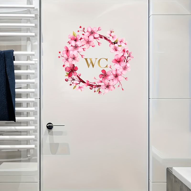 TEMU 1pc Pink Cherry Garland Wc Toilet Sticker Bathroom Toilet Decoration Self-adhesive Decal Creative Letter Wall Sticker