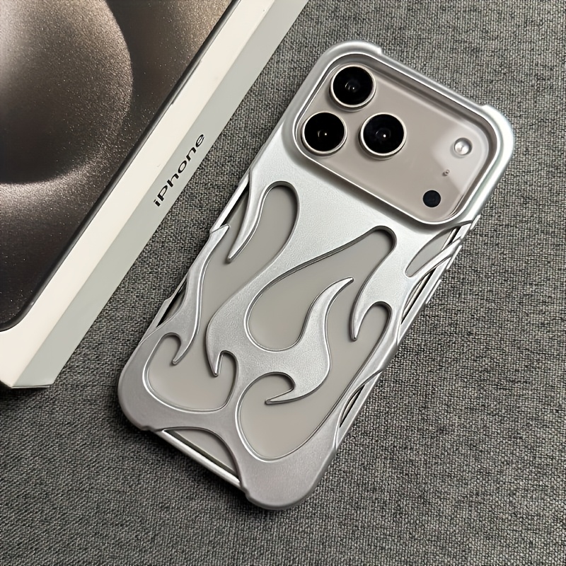 TEMU Phone Case - Flame Fire Heat Dissipation Design Compatible With Iphone 17 16 15 14 13 12 11 Pro Electroplated Glossy, Hollow-out Style