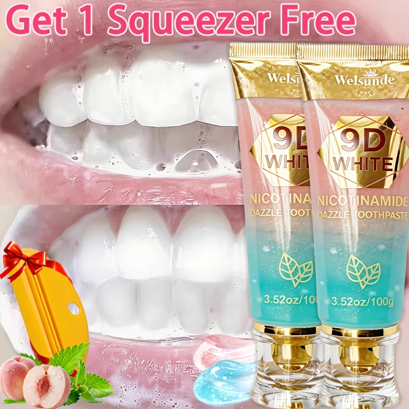 Buy 2 Toothpaste Get 1 Toothpaste Squeezer, 9D White Niacinamide Mint & Peach Flavor