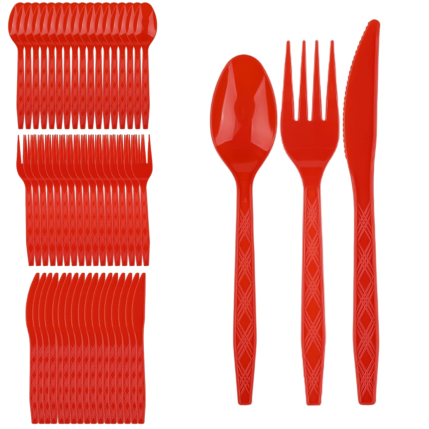 TEMU 90pcs Red Plastic Dinnerware Set Disposable Plastic Dinnerware Heavy Duty Dinnerware Set Includes 30 Knives 30 Forks 30 Spoons Birthday Party