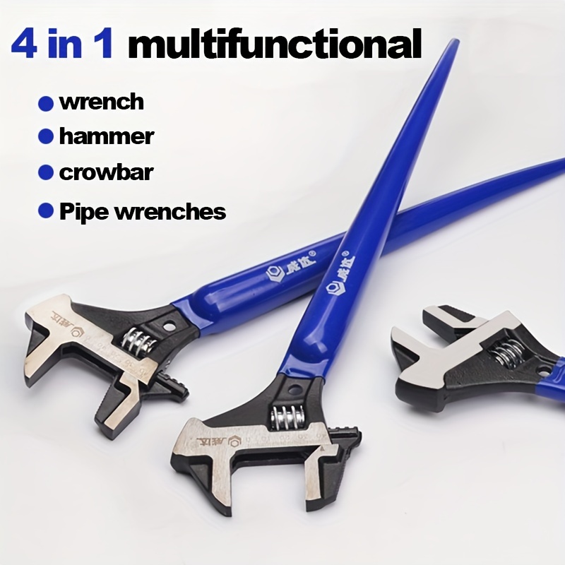 

4-in-1 Adjustable Wrench, 16in/405mm Reversible Jaw Adjustable Wrench With Hammer Head And Pipe Wrench Function