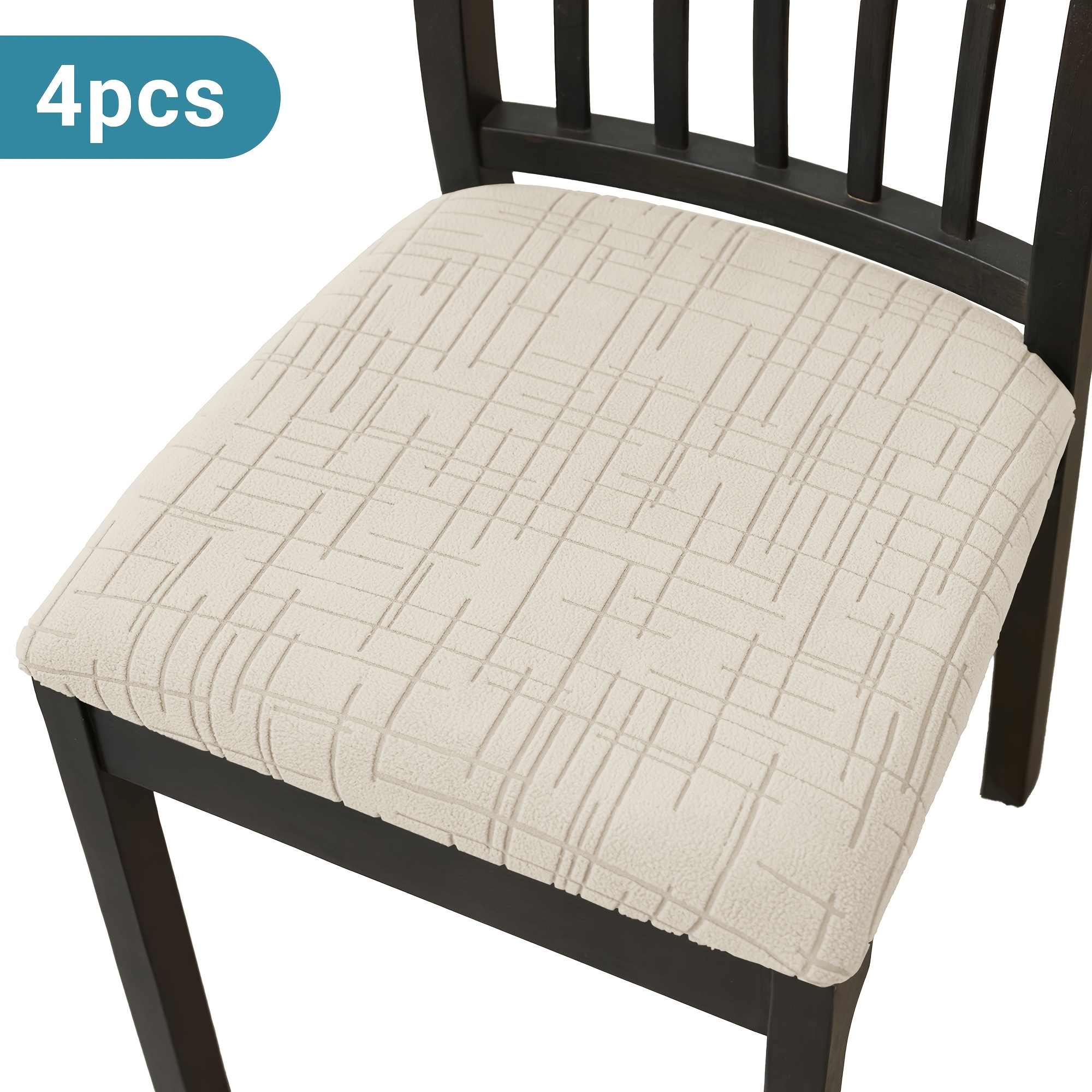 TEMU 4/6pcs Housse de Siège de Chaise de Salle à Manger en Velours Jacquard Extensible Ligne Géométrique, Housses de Chaise Réutilisables Lavables en