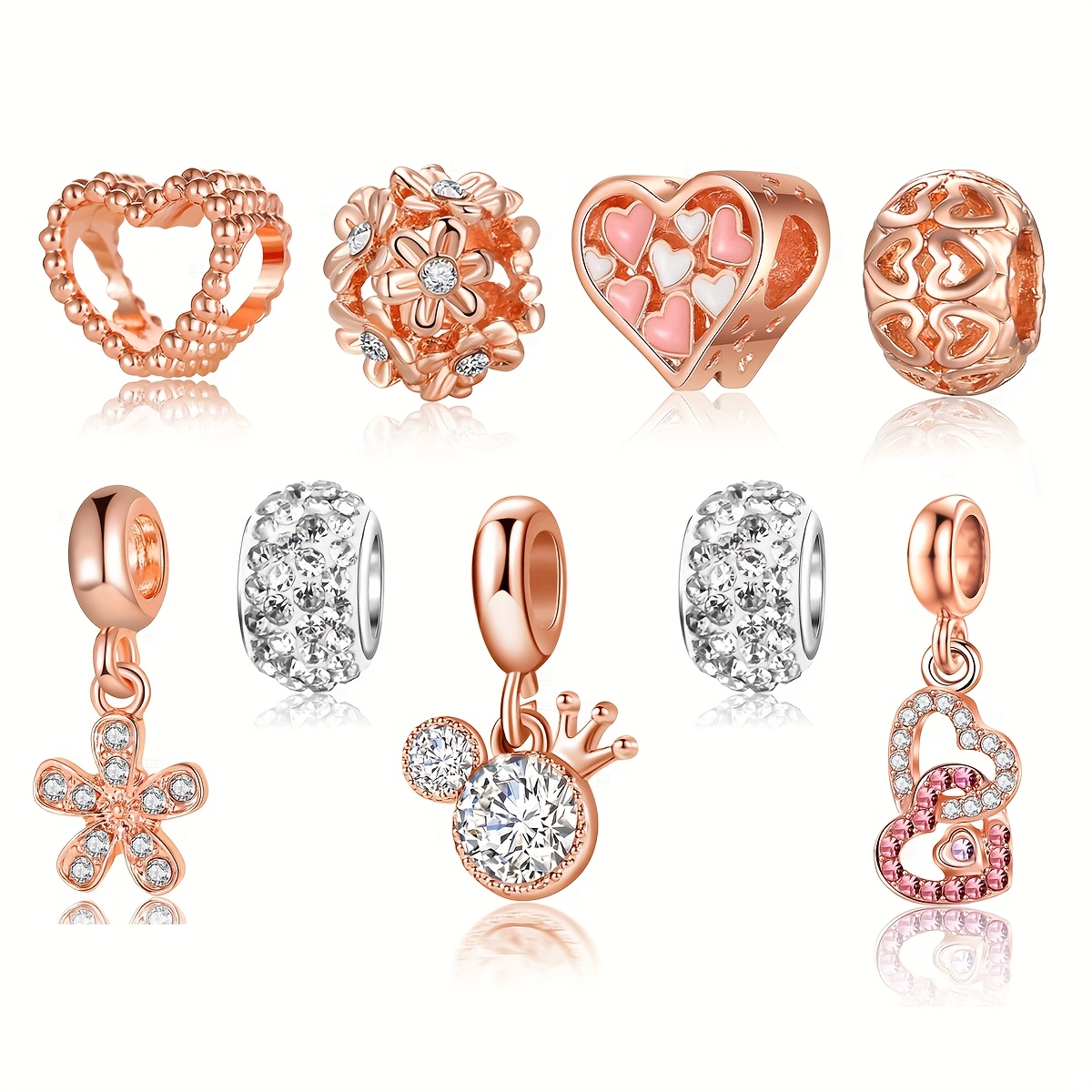 TEMU 9pcs Set, With Fashionable Techniques, Valentine's Day Hollowed-out Drip-glazed Heart Soft Clay Cartoon Crown Peach Heart Flower Beads, Diy
