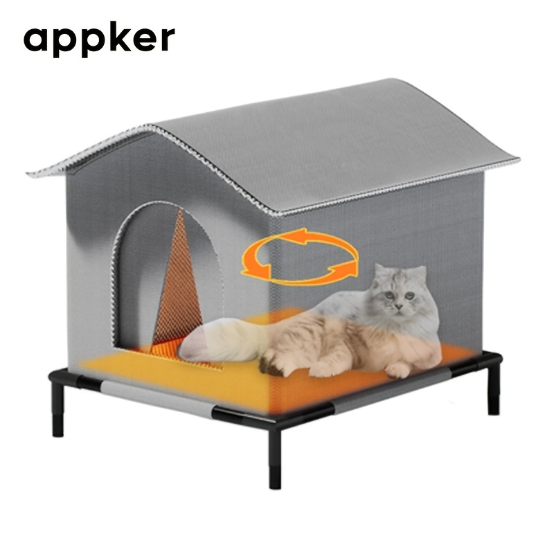 Image of Appker Oxford Cloth Outdoor Cat House With Stand - Insulated Shelter With Foil Lining - 3 Sizes For A Cat Shelter For