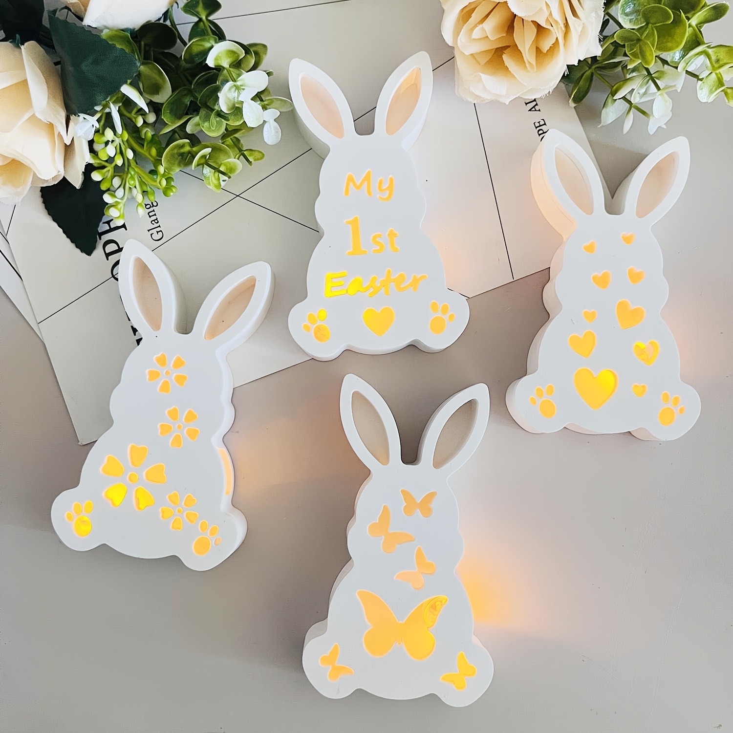 

4 Types Of Easter Bunny Figurine Silicone Molds For Diy Resin Hollow Bunny Decorative Plaster Molds.