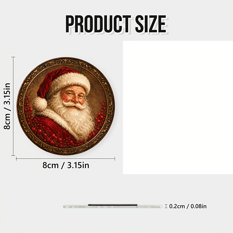 TEMU 1pc Vintage Santa Claus Magnetic Fridge Magnet, Suitable For Home Use, Made Of Gorgeous Round Acrylic Material, Featuring A Red Velvet Hat And ,