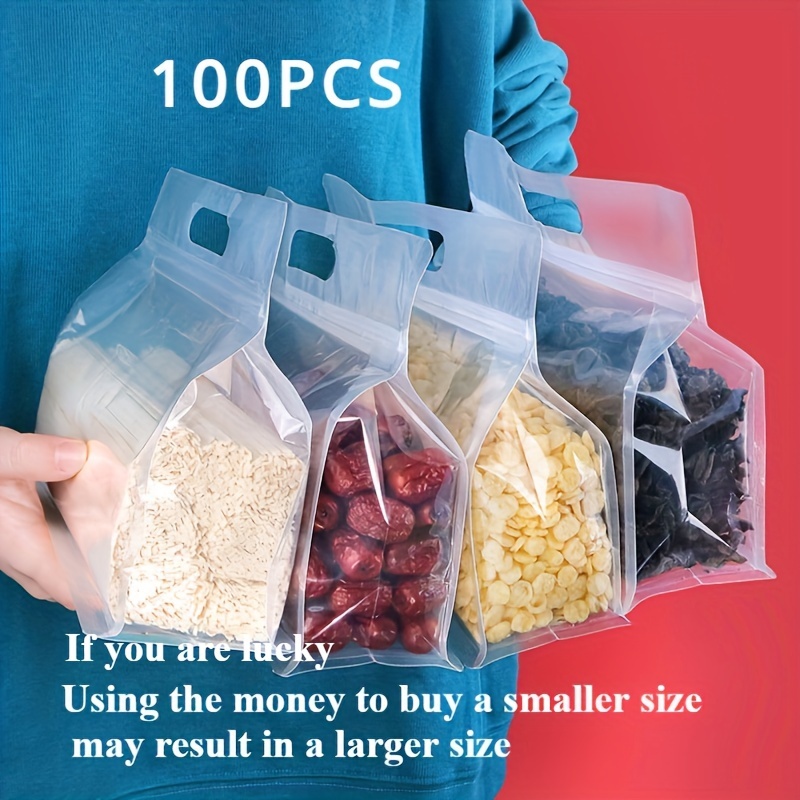 

100pcs Reusable Self-sealing Bags - Transparent, Thickened Plastic For - Ideal For Snacks, Tea, - Kitchen Storage & Travel