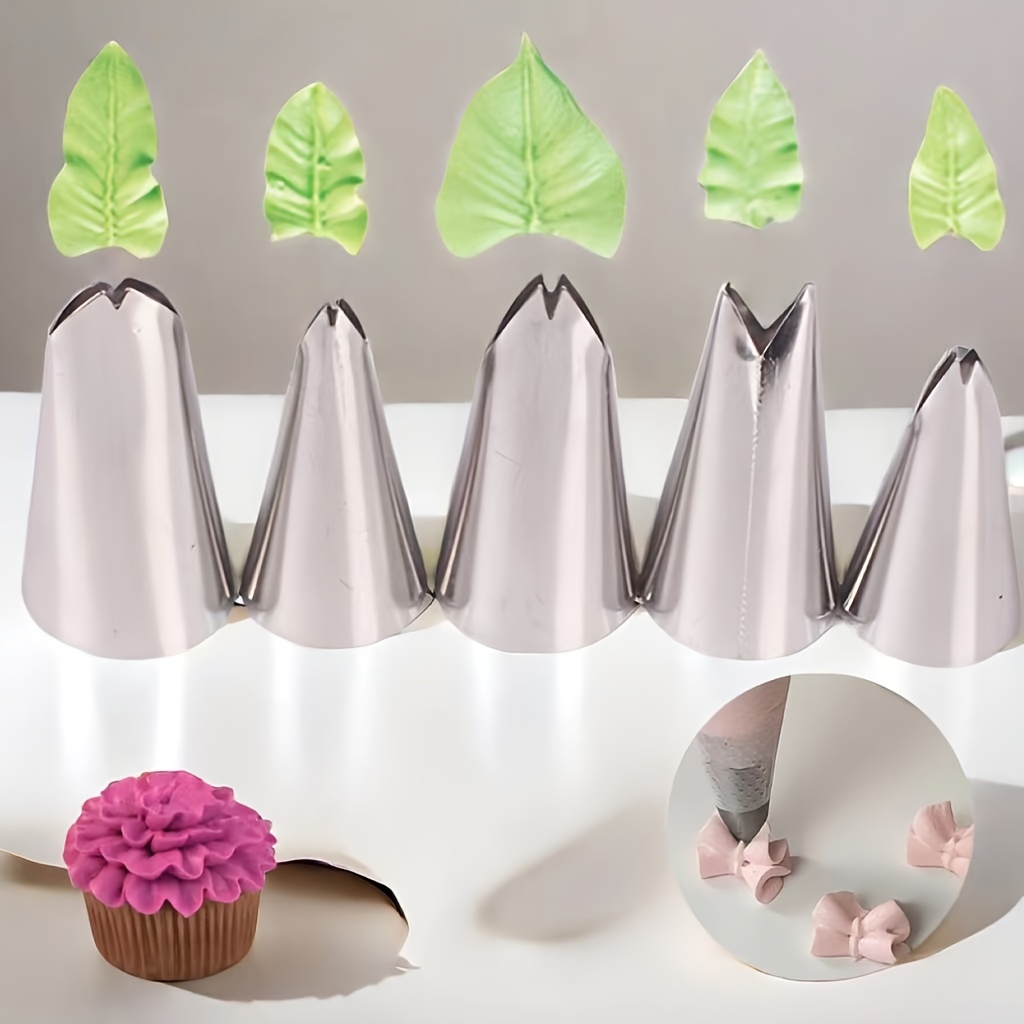 

5pcs Stainless Piping Tips For Pro Cake Decorating - Easy, & Ideal For Beautiful Cupcakes, Cakes,