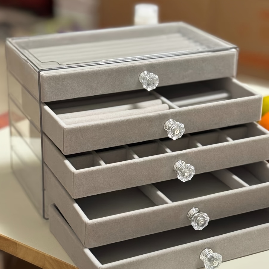 5 tier jewelry organizer box with transparent lid   storage case soft velvet lined compartments for earrings necklaces bracelets rings vanity dressing table or gift box modern   jewelry box vanity accessory   velvet lined   boxes Product details 3