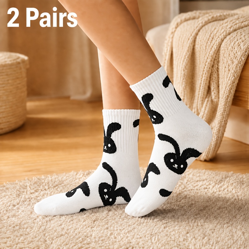 Image of Cute Rabbit Pattern Socks - Soft, Comfortable, Breathable, And Absorbent, Suitable For Of Socks, Ideal For , Outdoor Leisure, And Easter Gifts, Hand Wash, Outdoor Socks | Socks | Texture