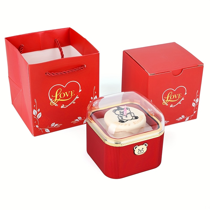 Boîte à Anneau Réversible Ours Gâteau – Pour Bague, Boucles D’oreilles – Rotation Interactive – Cadeau Romantique - 11