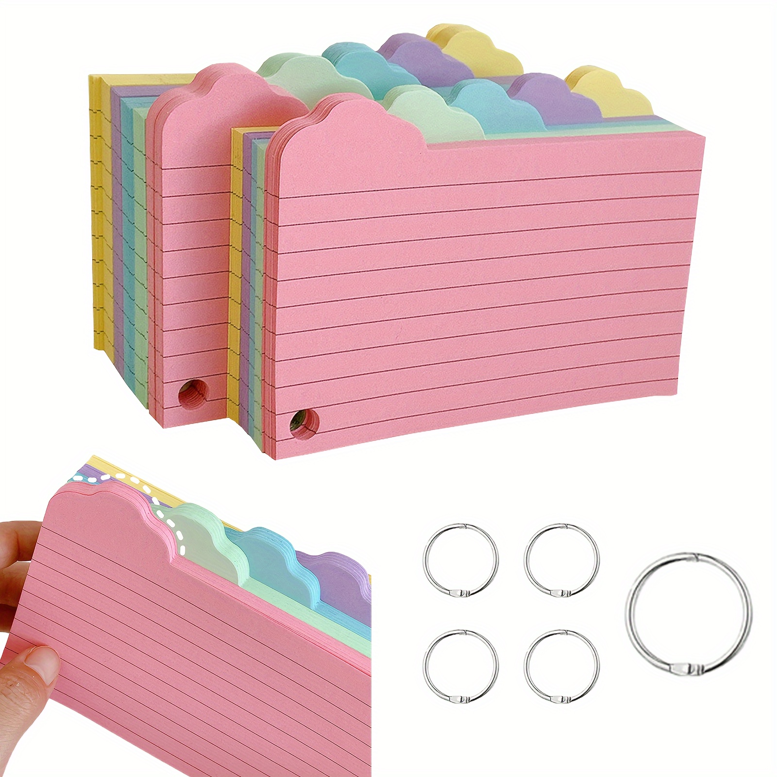 

125 Index Cards, 3x5 Inch Rule Index Cards, With 5 Ring Blank Drawing Cards Lined Index Cards Heavy Duty Note Cards, For Learning Office Home School Supplies