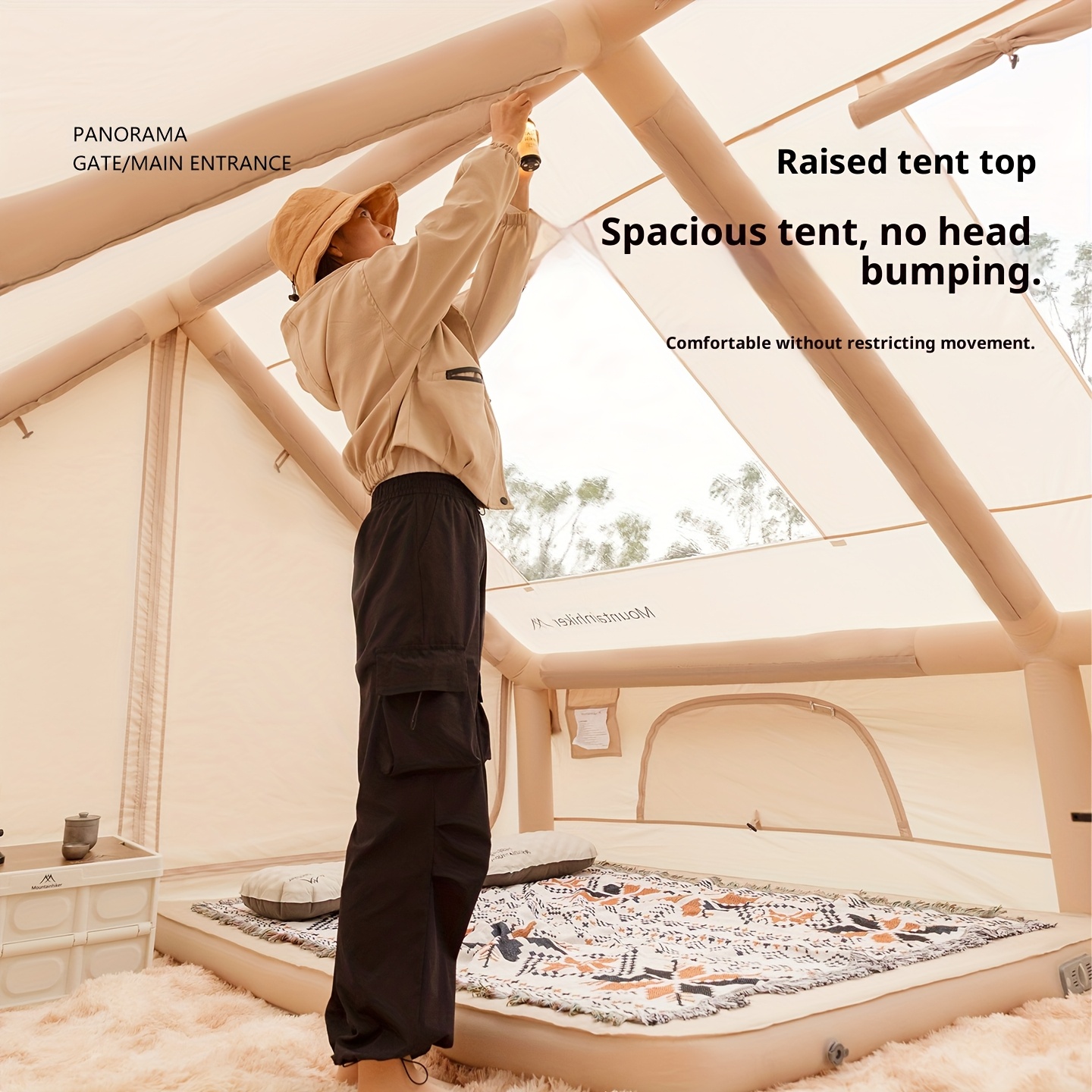 is a windowed inflatable camping tent that can   4 12 people it   with a hand   a portable camping tent and is suitable for   Product details 3