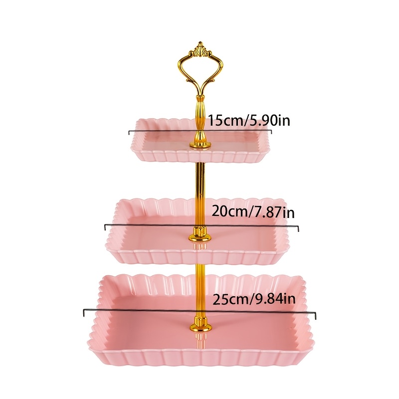 3pcs Set Of 3-tier Dessert Stand Fruit Plate Cupcake Plastic Cakes Desserts Buffet Serving Tray (pink Round 3pcs)