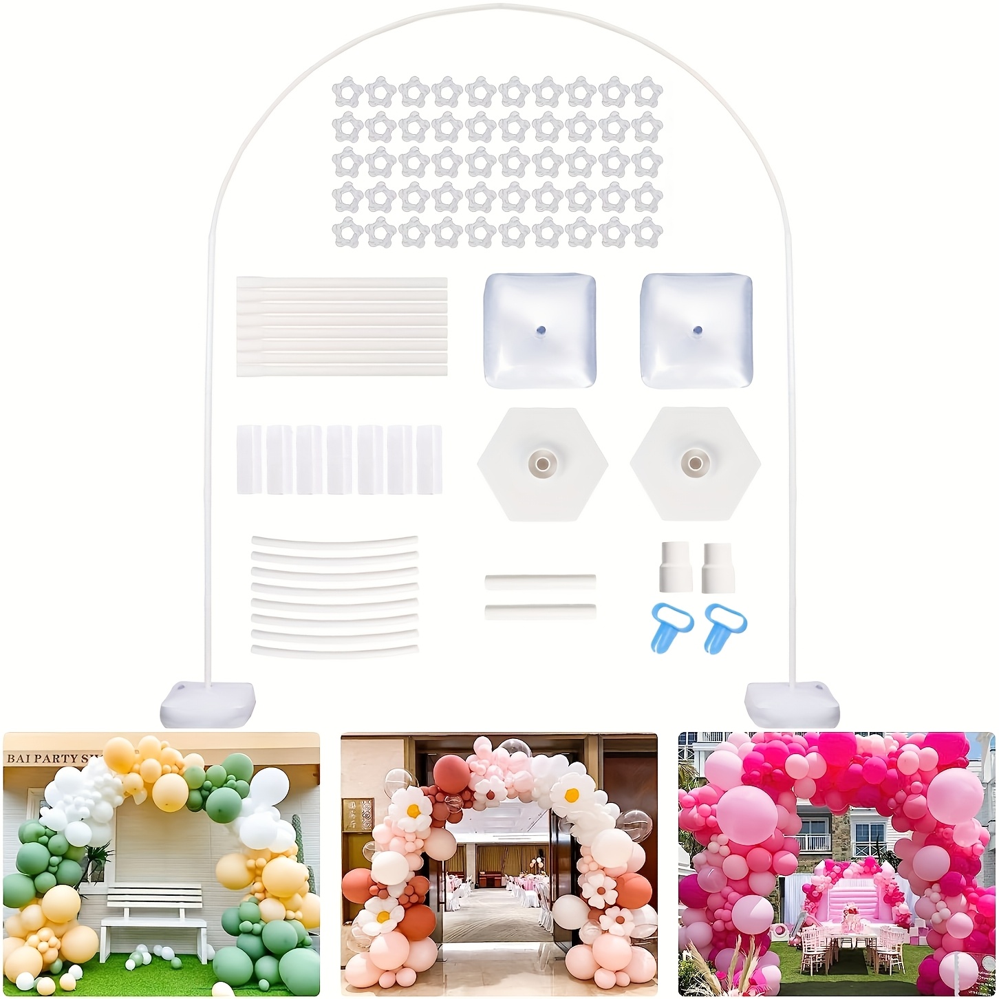 E-shop 4-in-1 Ballonbogenständer, Hintergrundständer, Ballonbogenständer für Hochzeit, Geburtstag, Jahrestag, Partydekoration für drinnen und draußen,