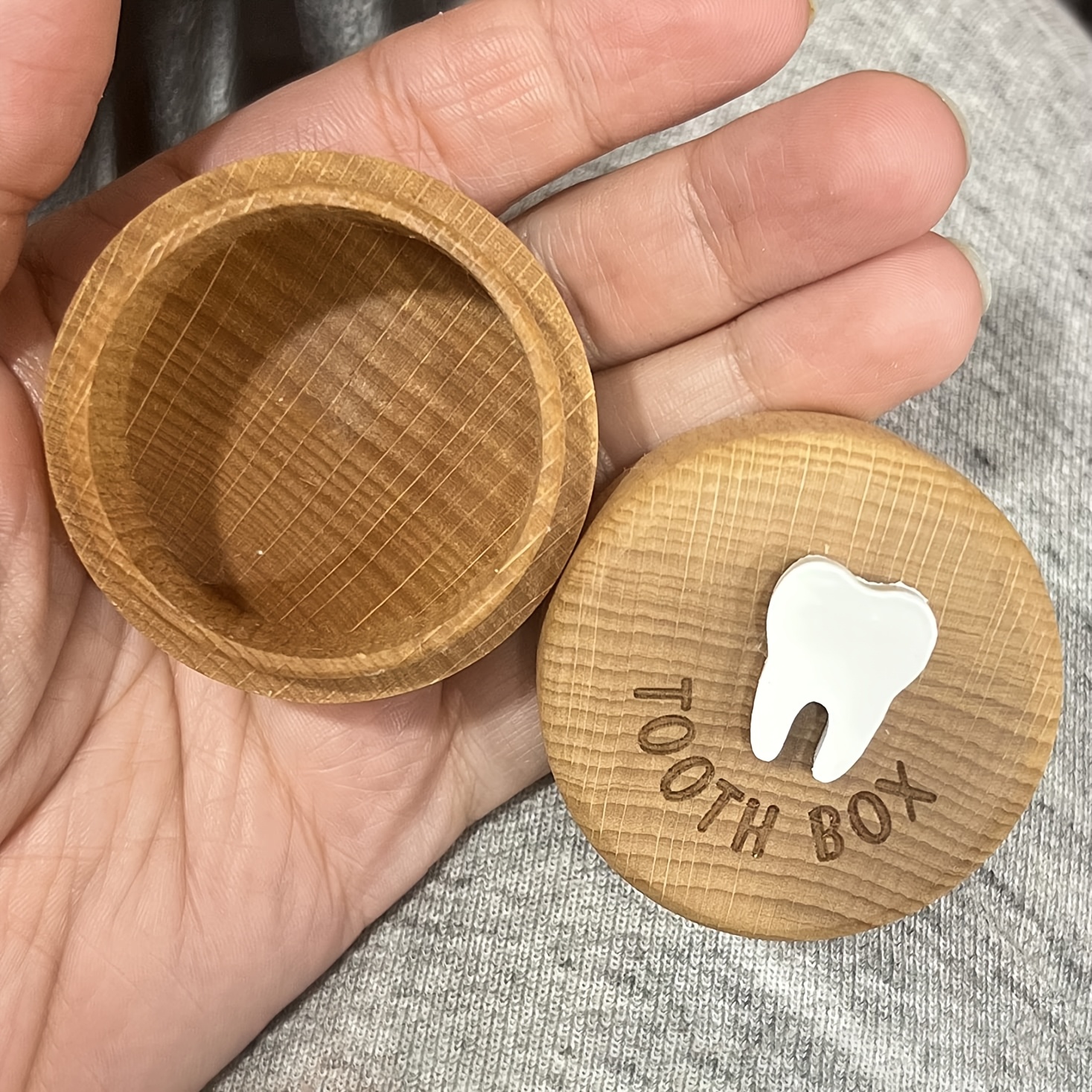 Image of 3d Carved Tooth Keepsake Box | Cute Tooth Storage Box, , Made Of Natural Material, Light Color, Ideal For Teeth And Moments, Perfect Gift For Preserving