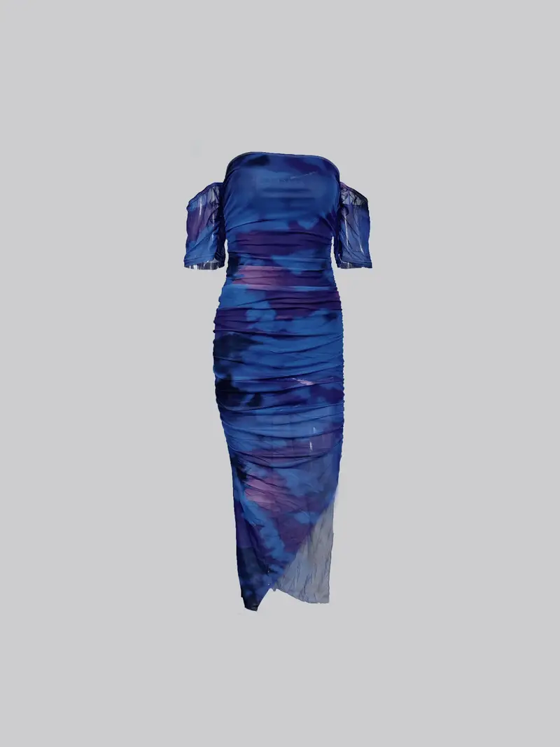 blue tie dye off the shoulder dress Tie Dye Off-Shoulder Maxi Dress