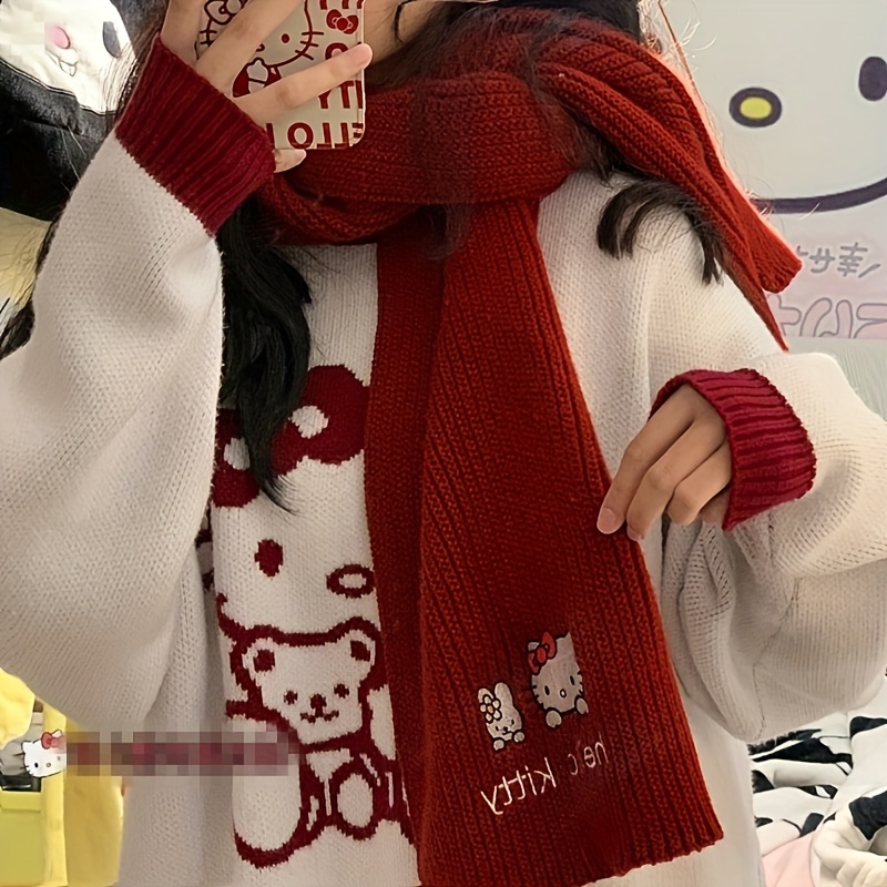 

Sanrio Hello Kitty Embroidered Knit Scarf, 100% Polyester, , , Ideal For Autumn & Winter, Perfect Gift For Birthdays, Christmas, Valentine's Day, New Year's Eve