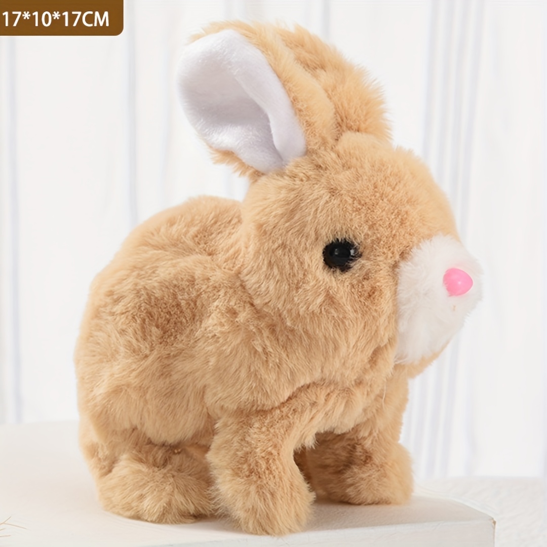 TEMU Interactive Electronic Realistic Walking & Talking Bunny Plush Toy For Small - Animated Wiggle Ears, Nose, Soft Fabric Pet Entertainment With Carrot Accessory, Cartoonish Design, Dog Toy