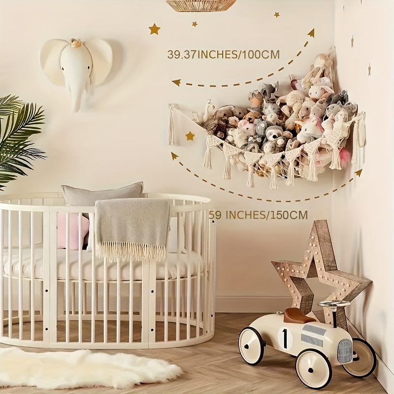 Hamac à Peluches Beninou - Filet De Rangement Suspendu 100x100x150cm, Coton, Bohème