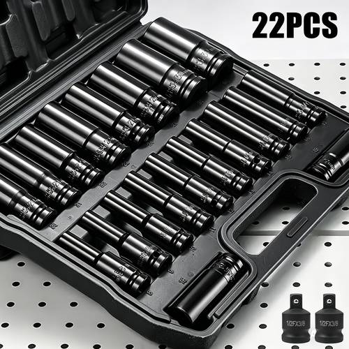 22pcs set of 1 2 inch deep hole impact socket wrench adapter hand tools socket set carbon steel automotive repair tools 8 32mm