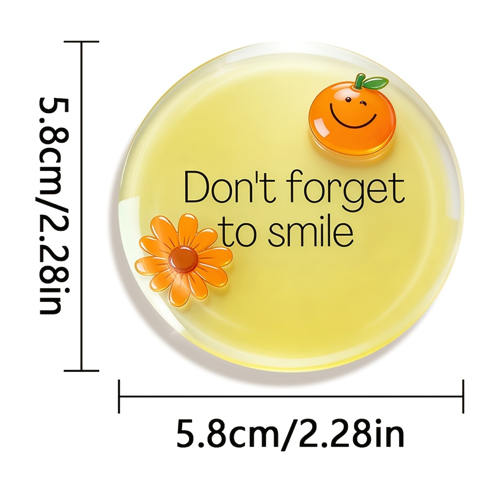 TEMU 1pc Yellow 2d Flat Magnet, " To Smile" Text. This Sturdy Round Fridge Magnet Is Suitable For Pasting On Refrigerators, Whiteboards, Crafts,