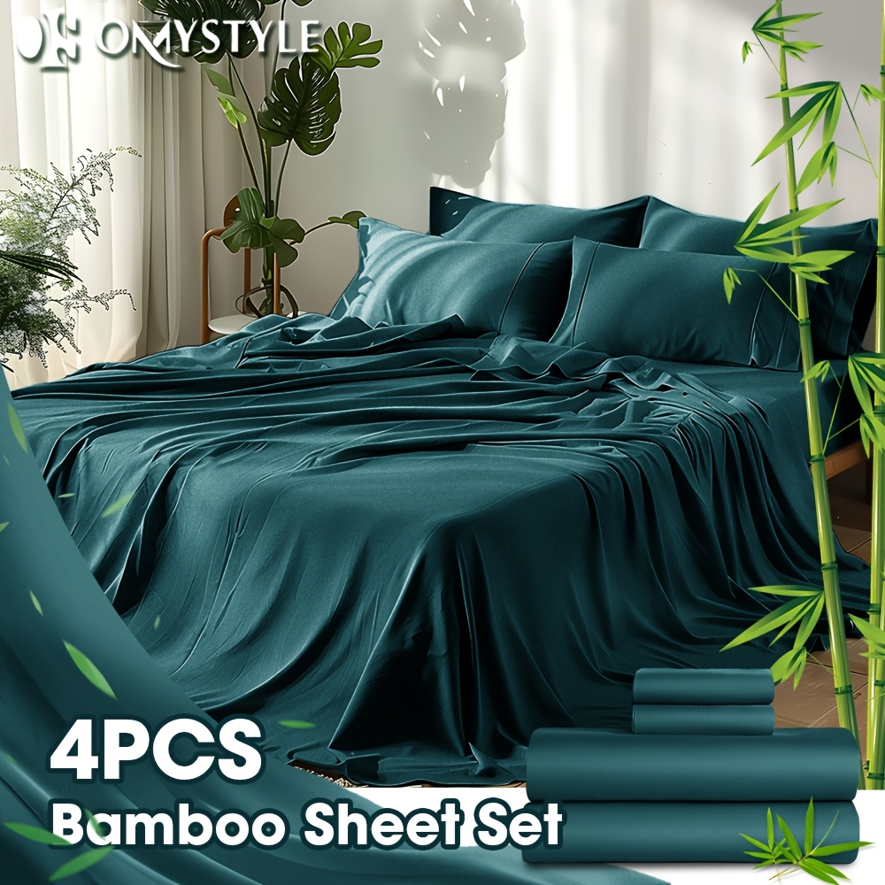 TEMU Luxurious 4pcs Bamboo Bed Sheets Set -queen Size 2000 , Premium Fitted Sheet Set, Breathable & Cooling Flat Sheet And Pillow Cases, Deep Pocket